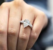 Three Stone Pear Diamond Engagement Ring - With Baguettes